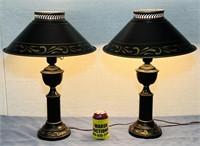 Pair of Vintage Black/ Gold Painted Metal Lamps,