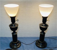 Pair of Vintage Black/ Gold Painted Metal Lamps,