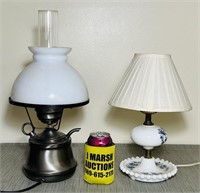 2 Vintage Lamps, Milk Glass Shade on one