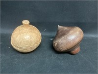 Early Wood Spinning Top and Wood Container