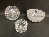 3 Elegant Crystal Glass Serving Bowls