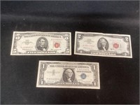 $2 and $5 Red Seal and $1 Silver Certificate