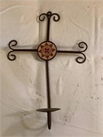 Wrought iron cross and candle holder
