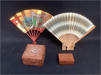 2 Japanese Hand Fans and 2 Boxes