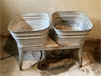 Double galvanized washtubs on stand