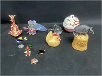 4 Bells,4 Miniature Glass Animals and Others