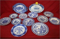 13pc Blue/White Plate & Platter Collection; Willow