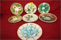Group of 7pc Majolica Plates largest 8.25"