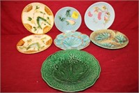 Group of 7 Majolica Plates largest 9"