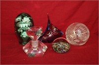 5pc Art Glass Paperweights & perfume