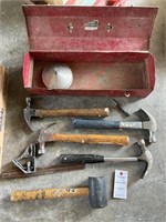 Toolbox & Assorted Hammers & Square