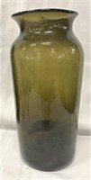 Olive Amber Utility Jar 11 1/2"H open pontil