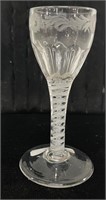 18thC Airtwist Stem Engraved Wine Glass 5 1/2"H
