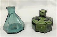 (2) Early Inkwells, Emerald Green & Teal