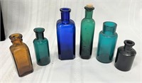 (6) Various Colored Medine Bottles 5" Tallest