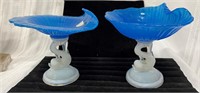 (2) Nice Dolphin Base Blue & Opaque Comports