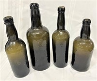 (4) Olive Amber Bottles Tallest 10"