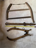 Antique Buck saw, yoke and ox harness - YD