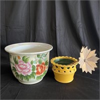 Ceramic Flower Pots, wooden flowers - YF
