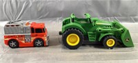 John Deere Toy Tractor & Matchbox Firetruck