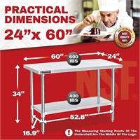 Food Prep Stainless Steel Table,  24x60 Inch