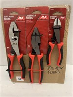 (3) Assorted Style Ace Pliers.