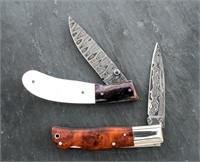 2 Pcs Damascus Custom Folding Knives