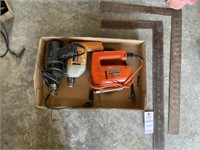2 Squares, 2 Corded Drills, black and decker