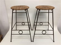 2 Cast Iron Stools with Weaved Tops