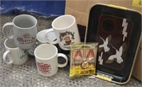 BOX OF COFFE CUPS-ASH TRAYS- ETC