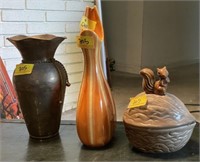 (2) VASES AND CANDY DISH