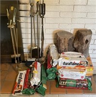 (2) FIREPLACE TOOL SETS AND FLAME LOGS
