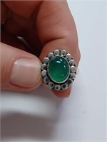 Green Quartz Marked 925 Size 7.5 Ring- 4.3g