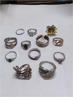 Lot of Costume Rings w/ Clear and Colored Stones