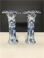 Pair blue and white gu vases