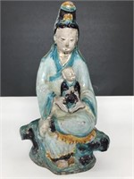 Chinese earthenware guanyin w infant