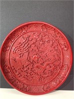 Cinnabar plate w dragon and phoenix