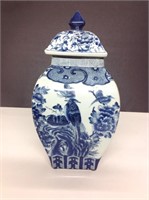 Square blue and white ginger jar
