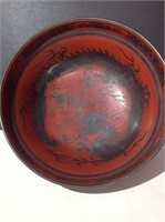 Chinese red and gunmetal dragon bowl