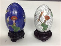 Air of cloisonne eggs w stands
