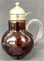Victorian Cranberry Glass w/ Applied Handle Syrup