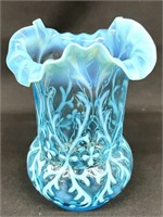 Northwood Blue Opaline Brocade Spanish Lace Vase