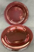 (6) Vtg Cranberry Red Glass 8" Luncheon Plates