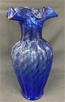 Gorgeous Fenton Blue Art Glass Ruffled 11" Vase