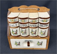Vintage Spice Jars w/ Wooden & Dancers Motif