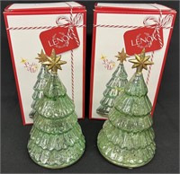 (2) Lenox Radiant Light Lit Tree Figure Pine w/ Bx