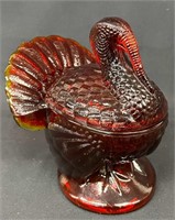 L.E. Smith Amberina Glass Lidded Turkey Dish