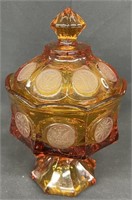 Fostoria Amber Coin Glass Lidded Compote 5.5"