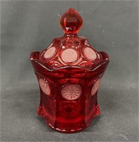Fostoria Ruby Red Coin Glass Lidded Sugar Bowl
