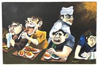 David Wenzel signed Orig Oil on Canvas Diner Art